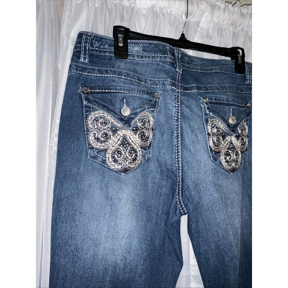 Women’s Y2K Style Flattering Bootcut Jeans With Rhinestone Pockets Size 12 - Picture 8 of 11